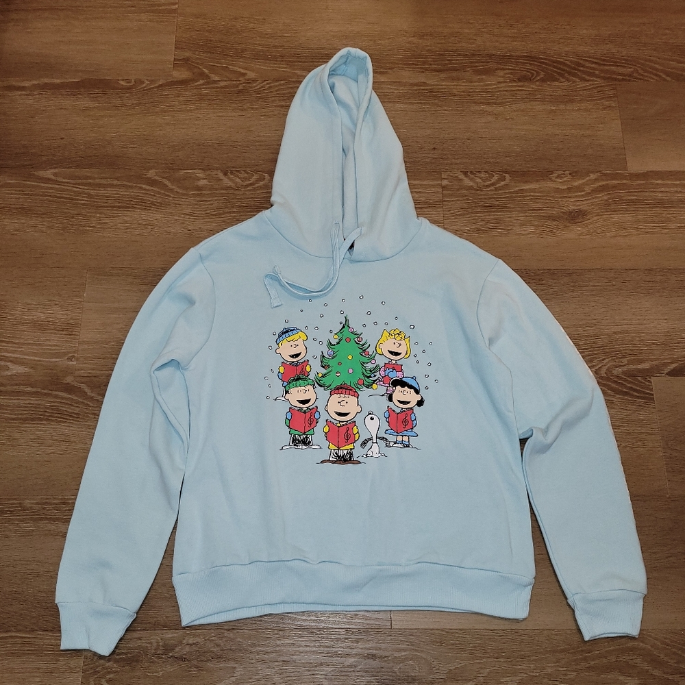 Peanuts Snoopy Gang Christmas Tree Hoodie Sweater Womens Size Medium New
